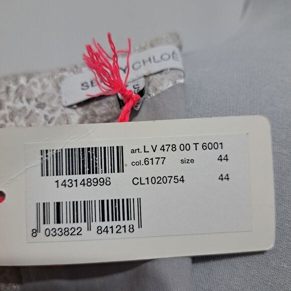 See By Chloé Jacquard Square Neckline Elegant Silver Short Sleeve Dress Size 8 - Picture 9 of 16